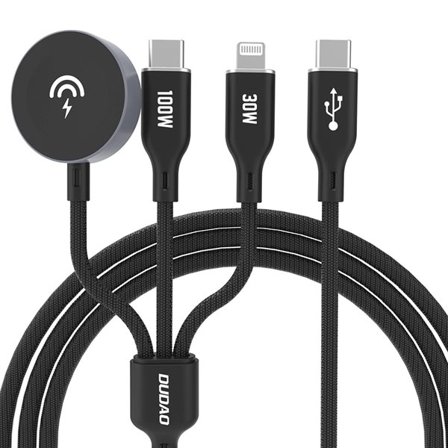 Dudao 3-i-1 USB-kabel med Apple Watch-laddare, USB-C och Lightning