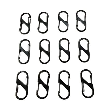 12-pakning S-formede karabinkroker 48mm/40mm/32mm Metallkarabinkroker, Svart