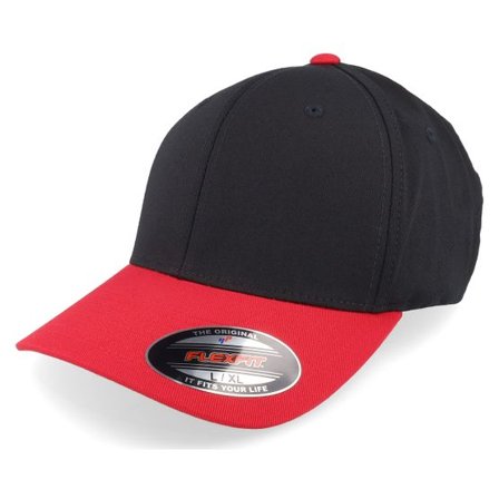 Flexfit - Svart flexfit Keps - Black/Red Flexfit Wooly Combed @ Hatstore