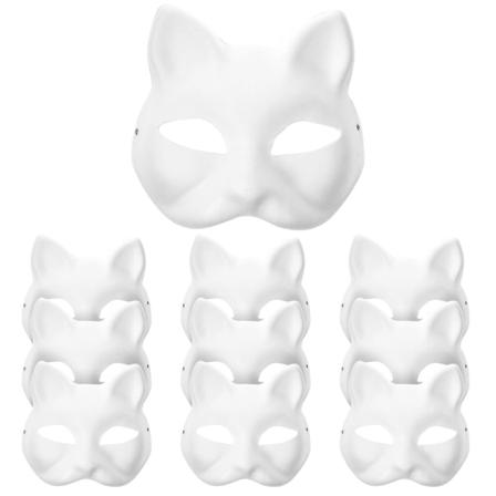10 stk. Maske med katteansikt, DIY-festmasker, rekvisitter, malbare masker, festkostymetilbehør