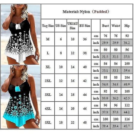 Plus Size Dame Blomstrete Badedrakt Tankini Bikini Sett Badetøy Strandklær