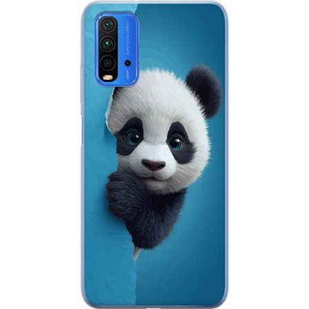 Kompatibelt Mobildeksel til Xiaomi Xiaomi Redmi Note 9 4G Søt panda som ser ut gjennom papir i en myk 3D-illustrasjon