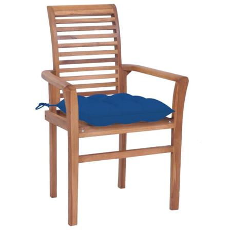 Vidaxl Matstolar 4 St Med Blåa Dynor Massiv Teak Blå