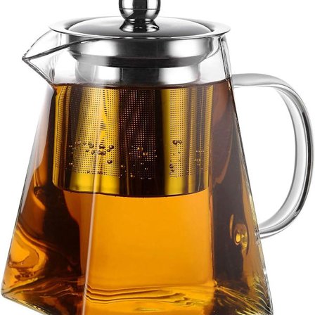 Tekanne, klart glass med rustfritt stål innlegg, varmebestandig, borosilikatglass - KLB