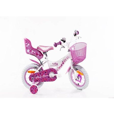 SCH PINK LOVE 12", cykel för barn, passar för barn i åldrarna 3 till 5 år, från 85 till 105 cm, korg, ringklocka och barnstol, vit