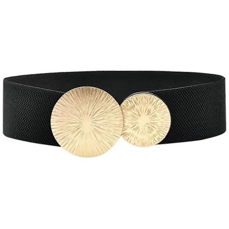 Svart elastisk belte med sløyfe for kvinner, stretch midjebelte til kjole