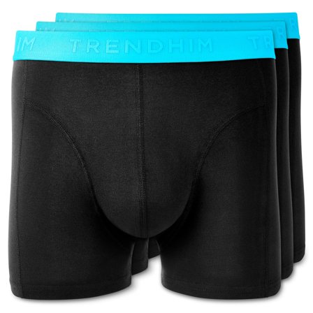 Large - FlexFeel | 3-Pack Black Cotton Boxer Briefs with Neon Blue Waistband for Men