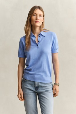 GANT - Strikket kortermet rugger til dame hydrangea blue