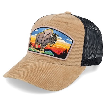 Wild Spirit - Beige trucker Cap - Buffalo Big Patch Cord Caramel/Black A-frame @ Hatstore