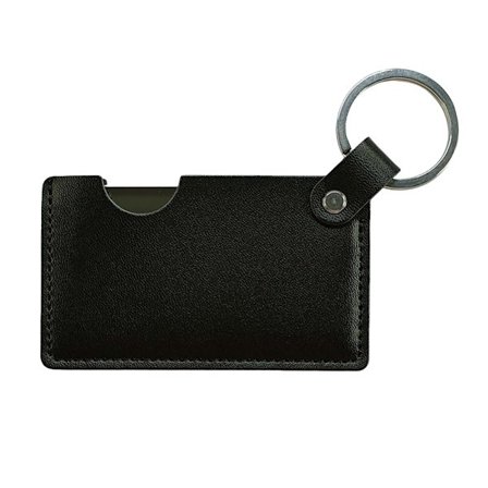 Mini PU Läder Sminkspegel med Nyckelring - Bärbar Ficksspegel i Rostfritt Stål