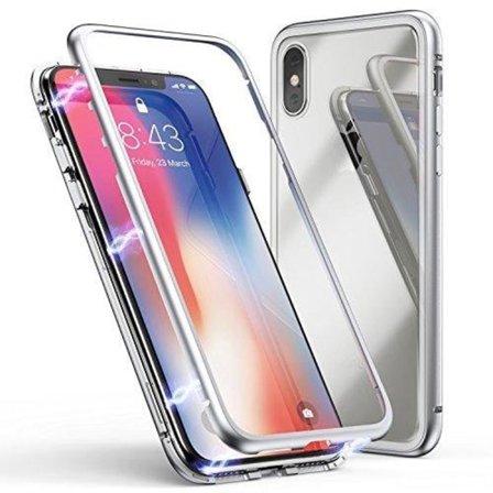 Dubbelsidig magnet fodral med härdat glas för iphone Xs max