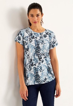 Cellbes of Sweden - Jerseytop med korte ærmer i blå / leopard til damer i størrelse 50/52