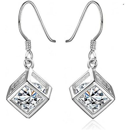 Dangle örhängen glänsande kristall kub galler örhängen drop krok örhängen för kvinnor