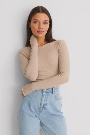 NA-KD Babylock ribbtopp med långa ärmar - Vardagstoppar - Beige - XX-Small