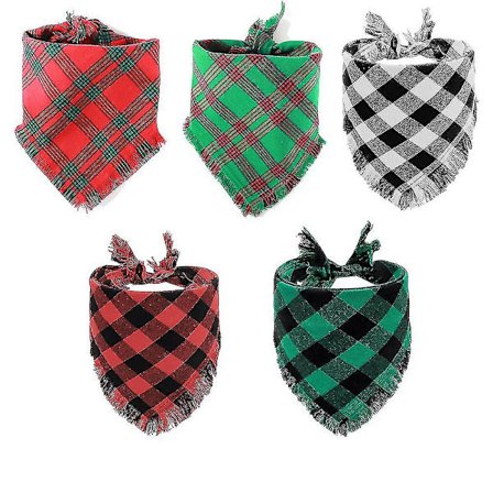 5 stycken Hundsnusnäsduk Jul Pet Pläd Triangel Halsduk Justerbar Haklapp för Husdjur Kostymtillbehör