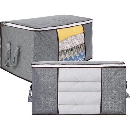 Sammenleggbar oppbevaringspose 90L 2-pakning for sengetøy, tepper, puter, klær, leker med forsterkede håndtak 60x44x35CM