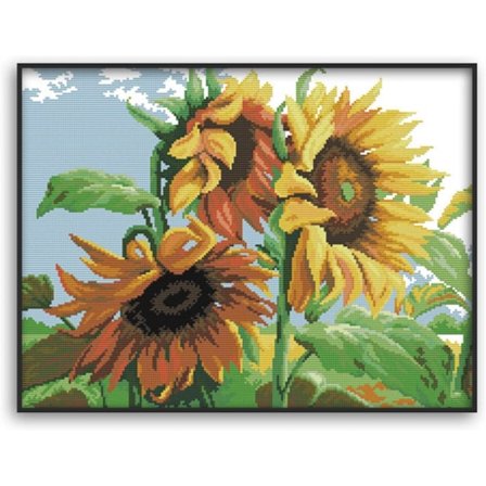 Kirjonta-aloituspakkaus, jossa on täysi valikoima ristipistoja aloittelijoille, DIY 11CT 3 säiettä - Auringonkukkia tuulessa 61 × 48 cm