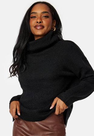 VILA Cilia Rollneck L/S Knit Top Black Klær