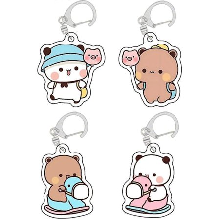 YOKUSHI 4 stk. Bubu Dudu Søde Nøgleringe, Kawaii Tegneserie Bjørne Panda Akryl Nøgleringe til Kvinder Rygsække Bilnøgler Gaver C