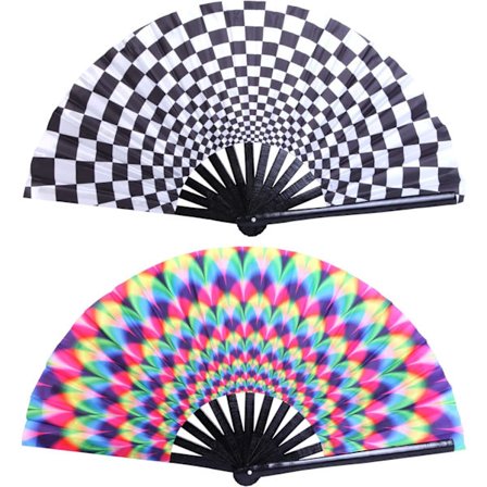2 st Rave Hand Fan Bambu Hand Fan Stor Fällbar Fläkt wit