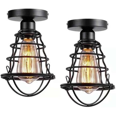 Set med 2 halvinkastade metalltaklampor typ E27 LED retro antik industriell veranda badrum trappa sovrum kök (A)