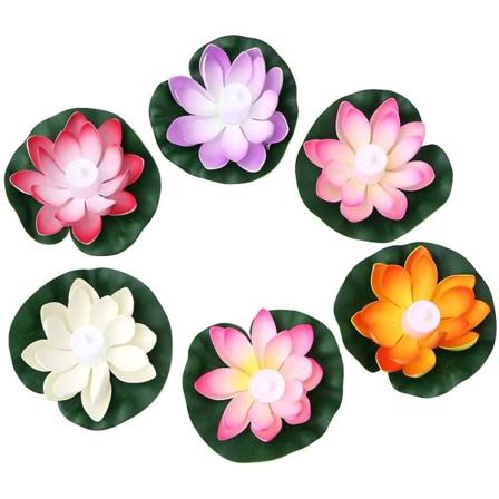 6 stk Flytende Blomster Led Lys Kunstige Nøkkeroser Lotus 18cm Ønskelantern Hagedam Basseng Påskefest Festdekorasjon (blandet Co