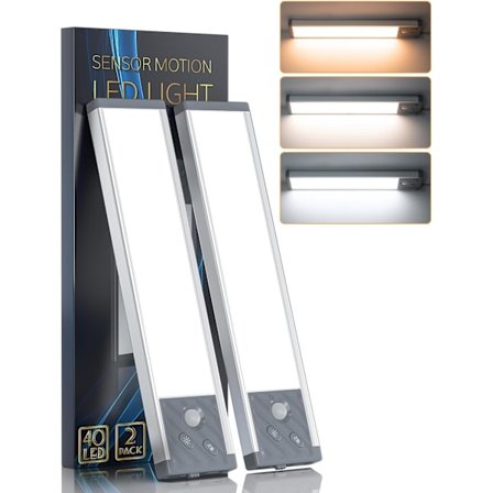 (Sølv) 2 stk. genopladelige 40 LED-skabeslamper, batteridrevne