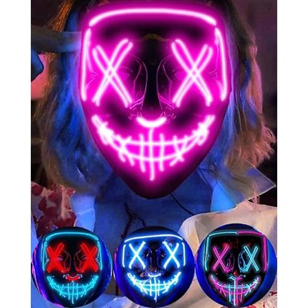 1kpl LED Halloween Purge Valomaski - EL-lanka Pelottava Maski Naamiaiscosplayhin, Lapsille Miehille Naisille Festivaalijuhliin (pinkki)