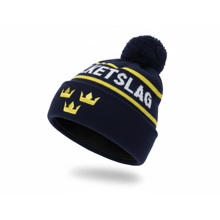 CCM - Blå pom Beanie - Flag Team Sweden Shield Front Embrodery Navy Pom @ Hatstore