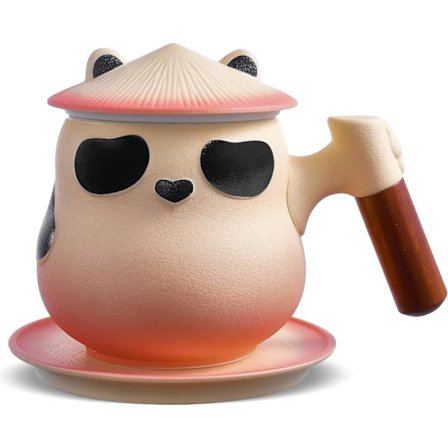 Panda Tekrus med Si og Låg - 400 ml Keramisk Tekop til Løs Te med Si, Sødt Træhåndtag, Gave til Kvinder og Samlere