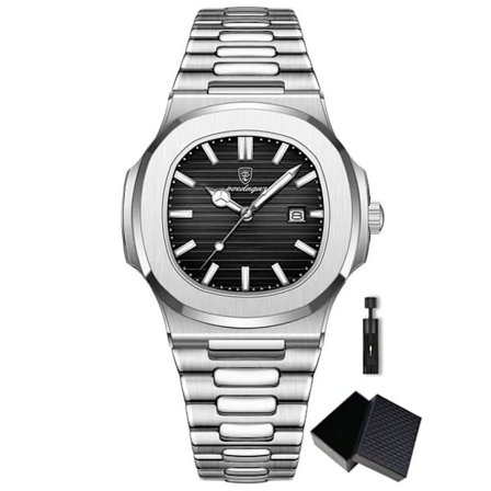 POEDAGAR Business Vandtæt Ur Lysende Dato Rustfrit Stål Firkantet Quartz Herreur