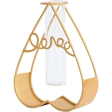 Skrivebordsvase med reagensrør i glass med gullmetallstativ