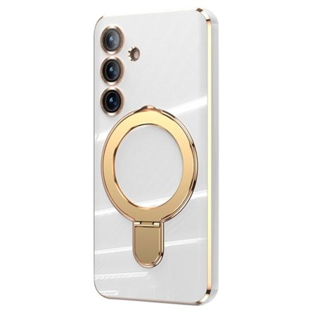 SKALO Samsung S25 Kultasormus Suojakuori - Valkoinen