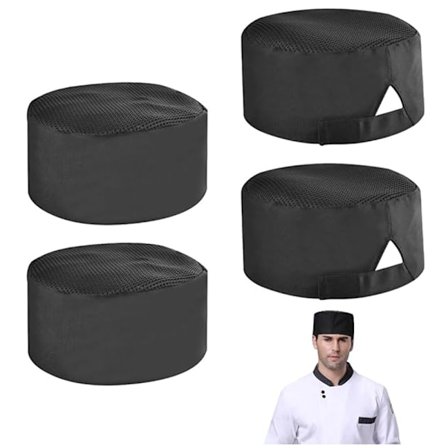 (Musta) 4 KPL Säädettävä Kokkihattu Hengittävä Verkkopäällinen Pääkallolakki Ammattikokkien Hattu Litteä Kokki Pipolaki Unisex Ha