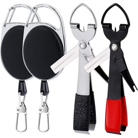 Fluefiske knuteverktøy med Zinger Retractor Combo, 4 i 1 fiskeknutverktøy Hurtigbinding Multifunksjonell linetrimmer Clipper Nipper Tackle(2stk)