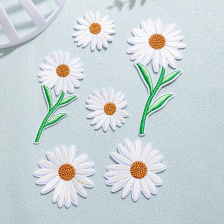 6 stk. Daisy Delicate broderede patches, broderi blomst Patc