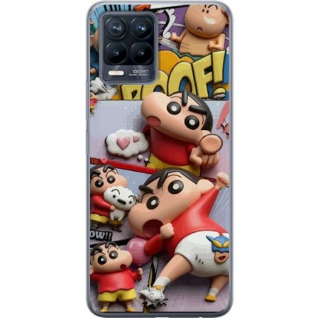 Kompatibel Gennemsigtig cover til Realme 8 Crayon Shin-chan kollage med sjove poser farverig stil humoristiskt anime-inspireret motiv