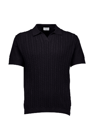 Lindbergh Knitted S/S cable v-neck polo Knit Överdelar Herr Svart S