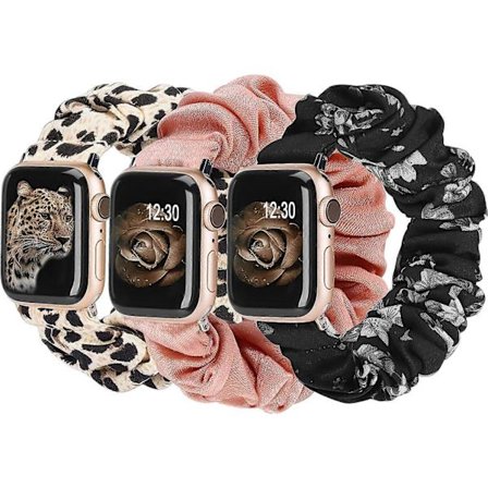 3-pack Kompatibla med Apple Watch Armband Scrunchies 42mm Tyg Mjukt Mönstrat Tryckt Tyg Armband Armband Kvinnor IWatch Elastiska Scrunchy Band 44mm