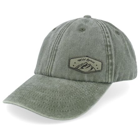 Wild Spirit - Grön unconstructed Keps - Small Mountain Green Patch Washed Olive Dad Cap @ Hatstore
