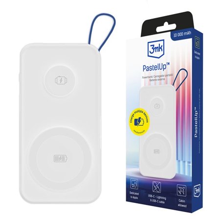 Powerbank 3mk PastelUp 10,000mAh 22.5W USB 1A1C - valkoinen