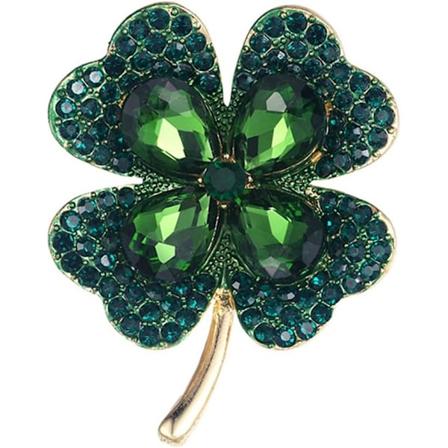 Grønn kløverblad brosje pin for kvinner jenter unisex gullbelagt vintage krystall blomst brosjer revers pins lykke dekor D
