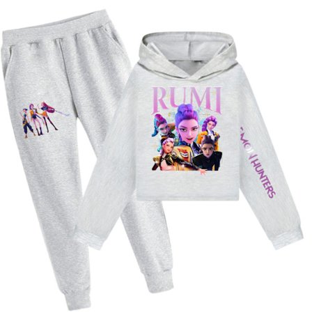 KPOP Demon Hunter Girls Cropped Sweatshirt & Shorts Sett Helt Grå[ZHE] Sett helt grå x_max