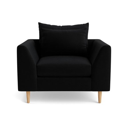 Ofelia Sessel in Riviera Schwarz, einfarbig, moderner Wohnzimmersessel, bequemer Einzelsessel mit hohem Sitzkomfort, Breite 85cm