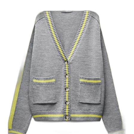 Grå kofta med gula ränder