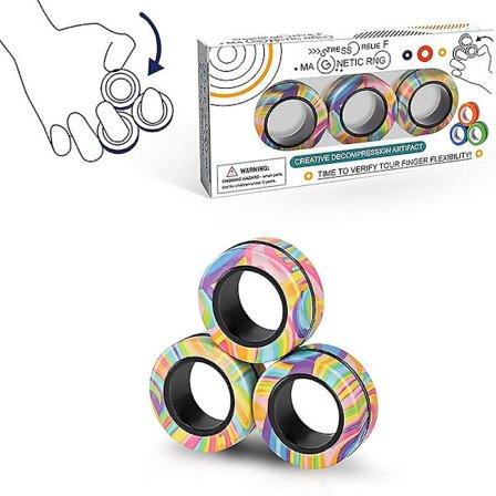 3 st Finger Magnetiska Ringar Fidget Spinner Leksak Färgglada Finger Ringar Leksak Bra Kompatibel med Träning Lindra Stress