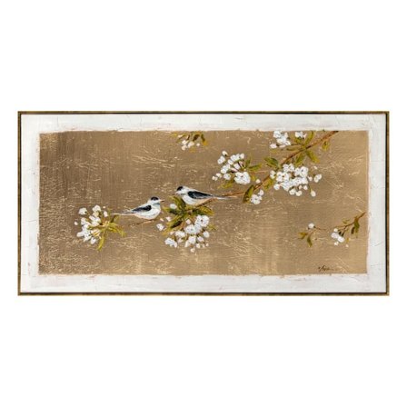 Maleri med ramme 60x120cm, fugl på gull