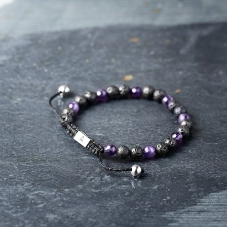 Sanatio 6 mm Lava Rock & Amethyst Bracelet for Men - Beaded bracelets