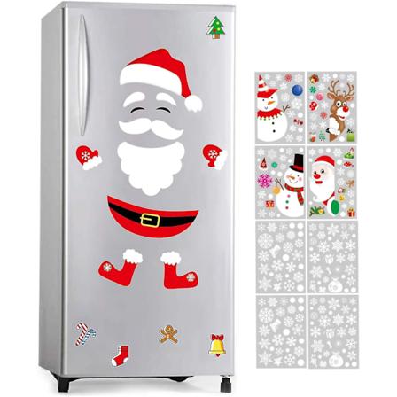 Jultomte Kylskåpsmagnet Dekorationer - Fönsterklistermärken, 18 delar och 8 klistermärken, Repfri