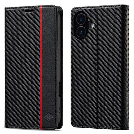 SKALO iPhone 17 LC.IMEEKE Carbon Fiber Plånboksfodral - Svart